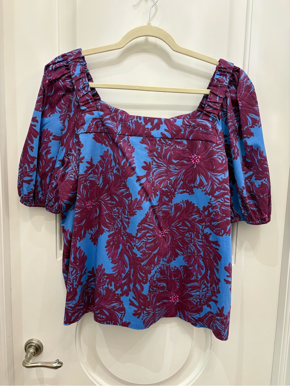 Lilly Pulitzer Blue & Plum Floral Square-Neck Top